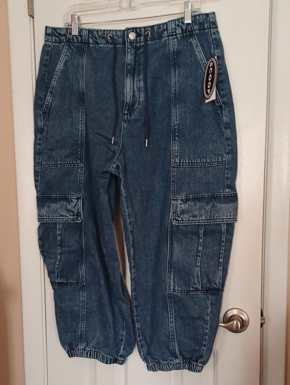 SCOOP Women's Blue Wide Leg Cargo Jeans